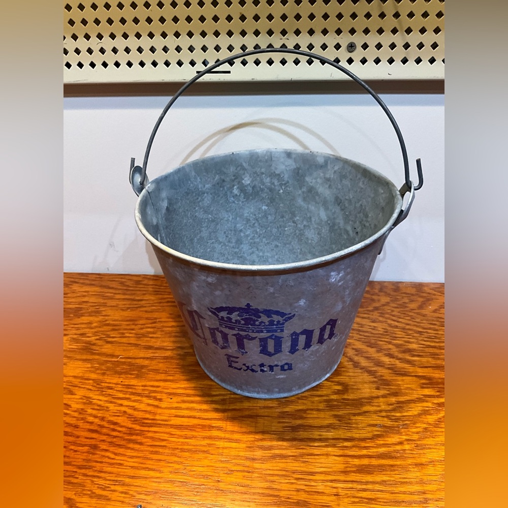 Corona Extra Gray Metal Pail with Handle. Good condition.